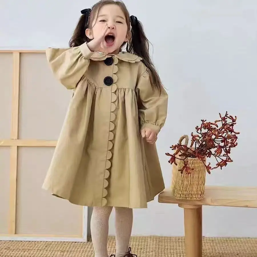 

Girl's Coat Retro Windbreaker Petal Doll Collar Coat Female Treasure Foreign Windbreaker Coat Spring and Autumn Models