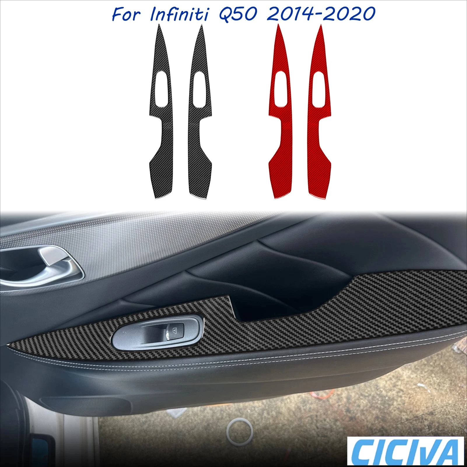 

For Infiniti Q50 2014-2020 Soft Carbon Fiber Rear Door Armrest Window Lift Panel Car Decoration Interior Accessories Stickers