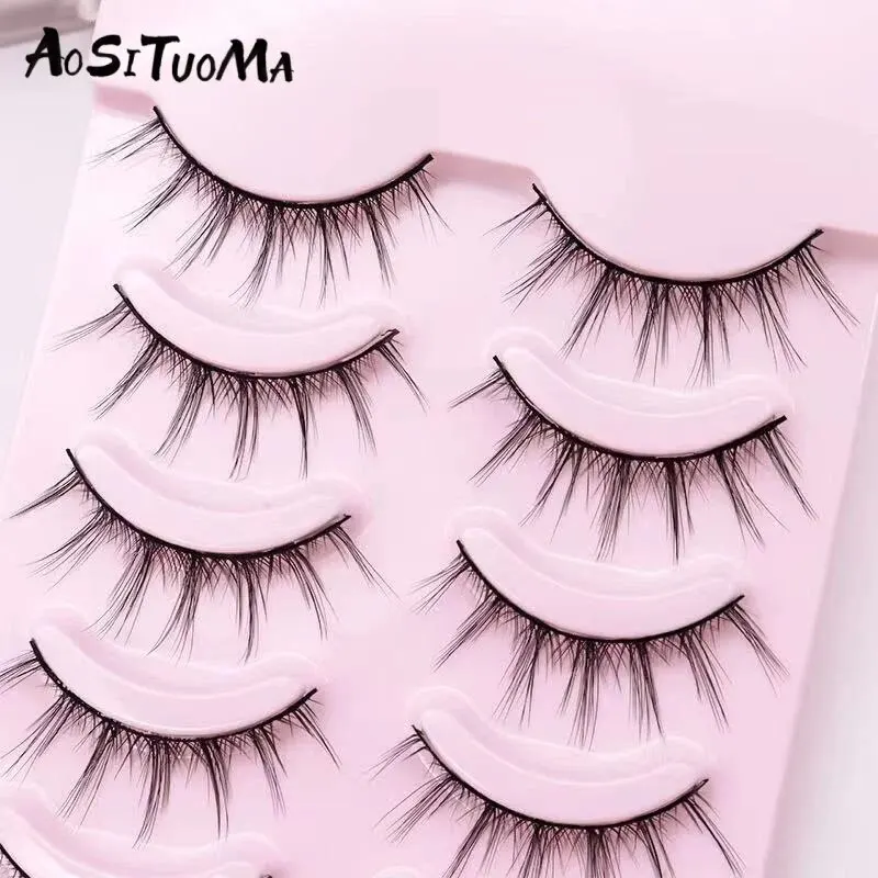 AOSITUOMA Thick Natural Short Double Eyelid Hard Stem Swollen Eye Blisters Novice Easy to Start False Eyelashes