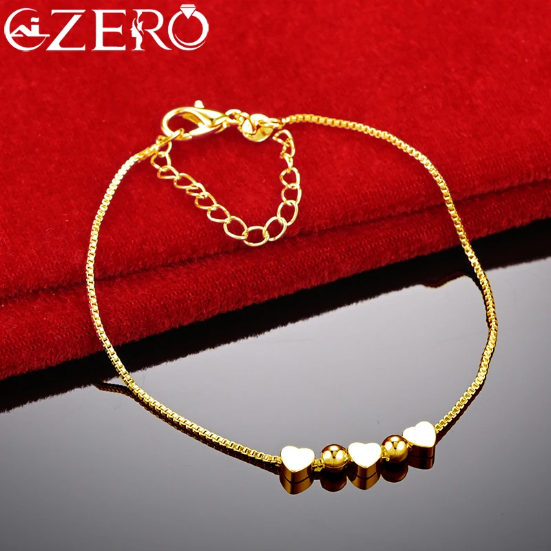 

good ALIZERO 18K Gold Bracelet 925 Sterling Silver Heart Beads Box Chain Bracelet For Women Fashion Charms Jewelry Wedding Gift