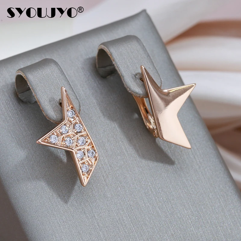 SYOUJYO Shiny Natural Zircon Full Paved Stars Earrings For Women Unique Party Jewelry 585 Rose Gold Color Glossy Drop Earrings