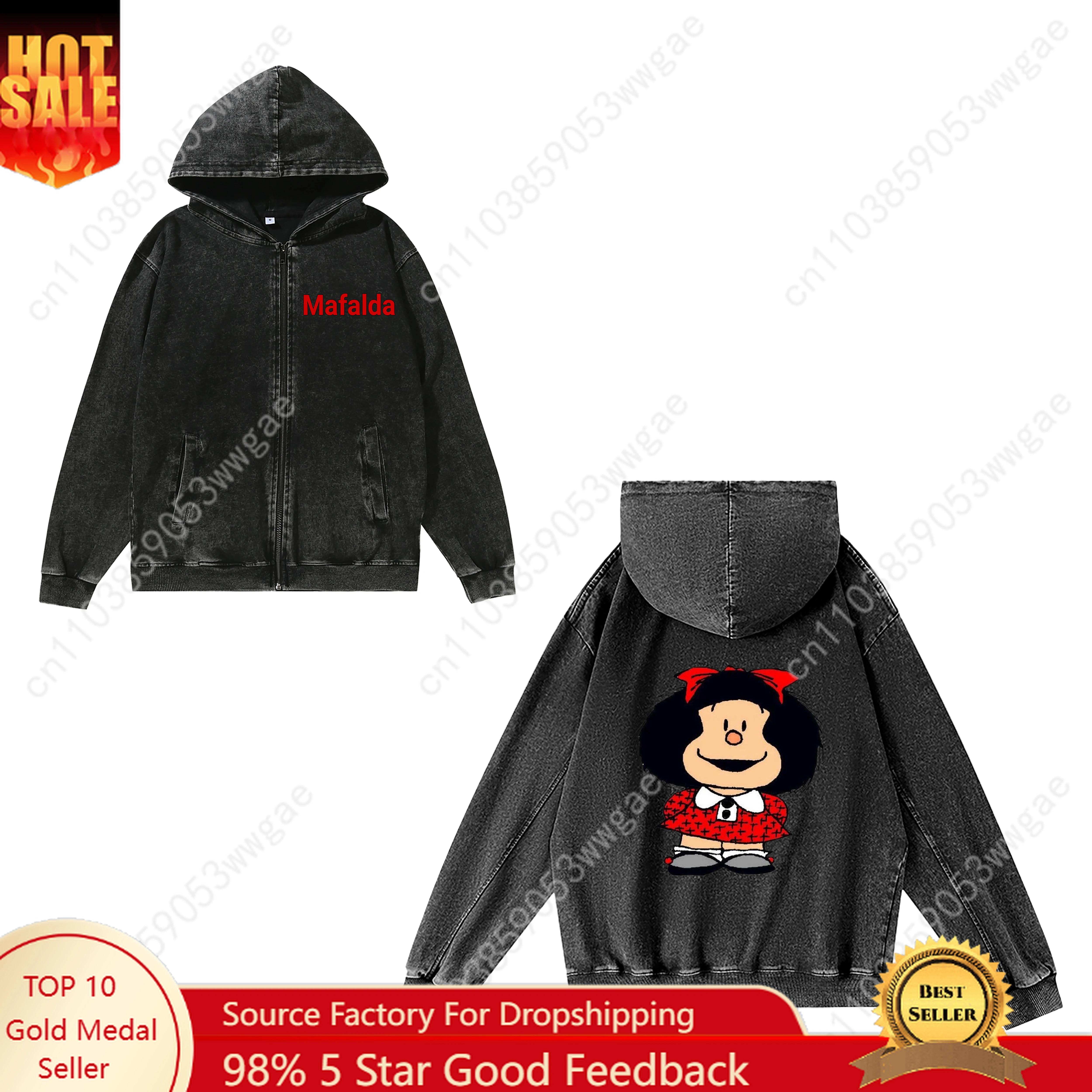 

Mafalda Zipper Sweatshirts Mens Womans Retro Hoodies Vintage Pullover Sweat Shirt with Pocket Full Zip Personalized Jacket Tops