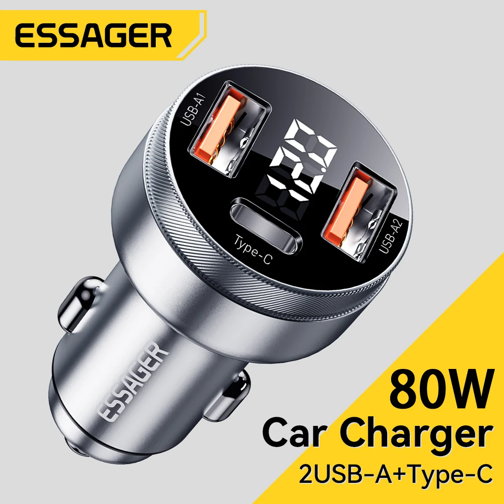 Essager 80W Car Charger USB Type C PD Fast Charging Phone Quick Charge for iPhone 14 13 Huawei Xiaomi Samsung iPad Laptop Tablet