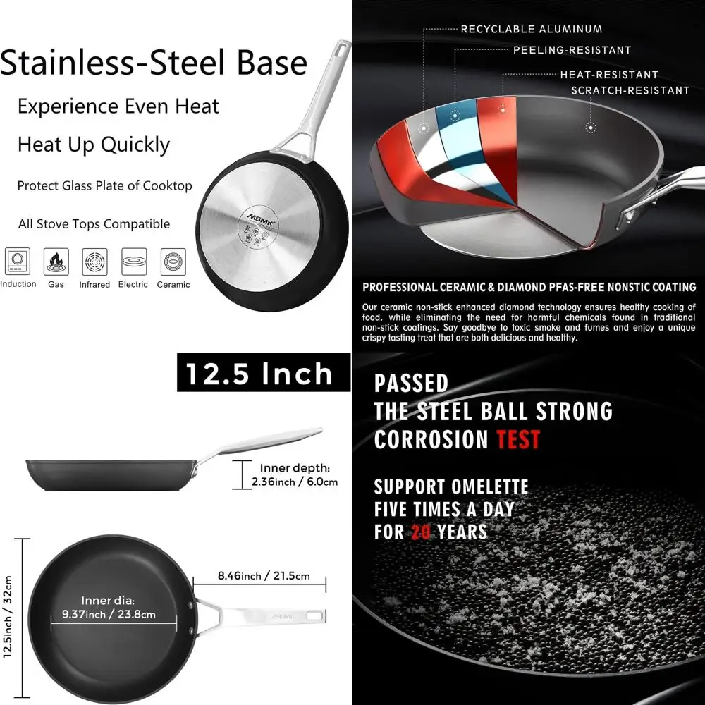 

12,5 титановая и керамическая сковорода с антипригарным покрытием, прочная сковорода, которую можно мыть в духовке, можно мыть в посудомоечной машине, подходит для всех типов плит