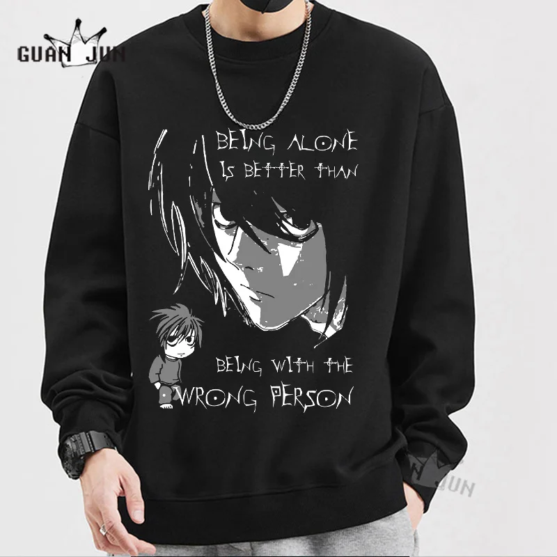 

BEING ALONE New Arrival Men and Women Anime Sweatshirts Death Note Printing Hoodie Harajuku Pullover Sweatshirt Plus Size Tops