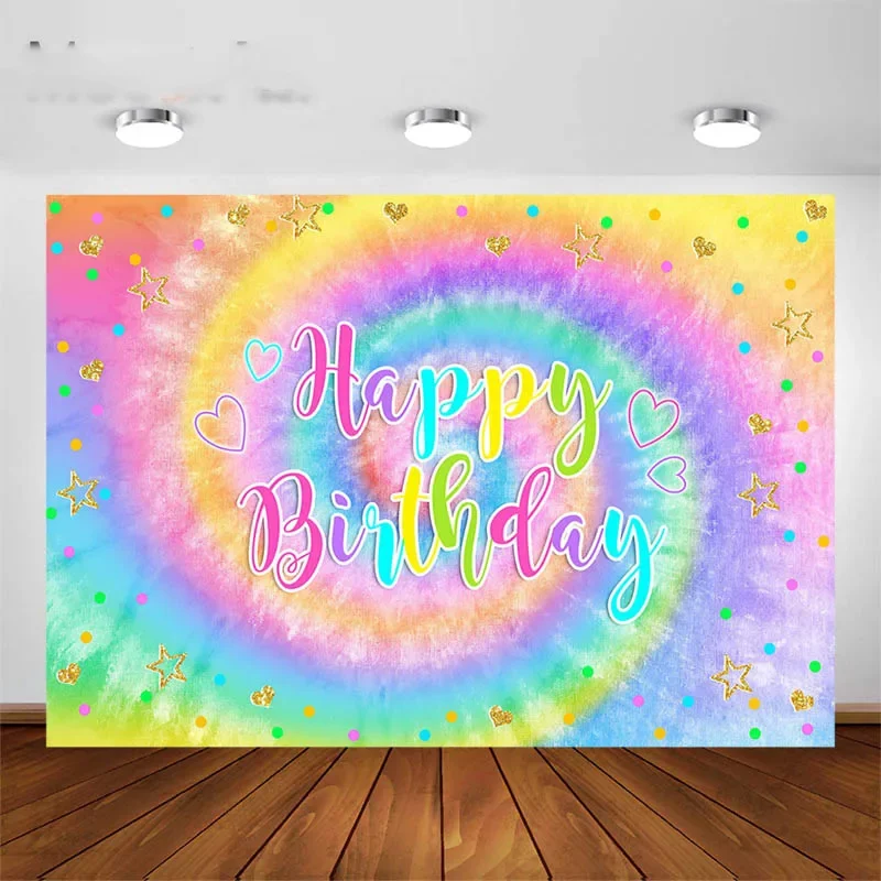 7X5FT Single Digits Dye Colorful Rainbow Painting Happy Birthday Leopard Custom Photo Backdrop Background Vinyl 220cm X 150cm