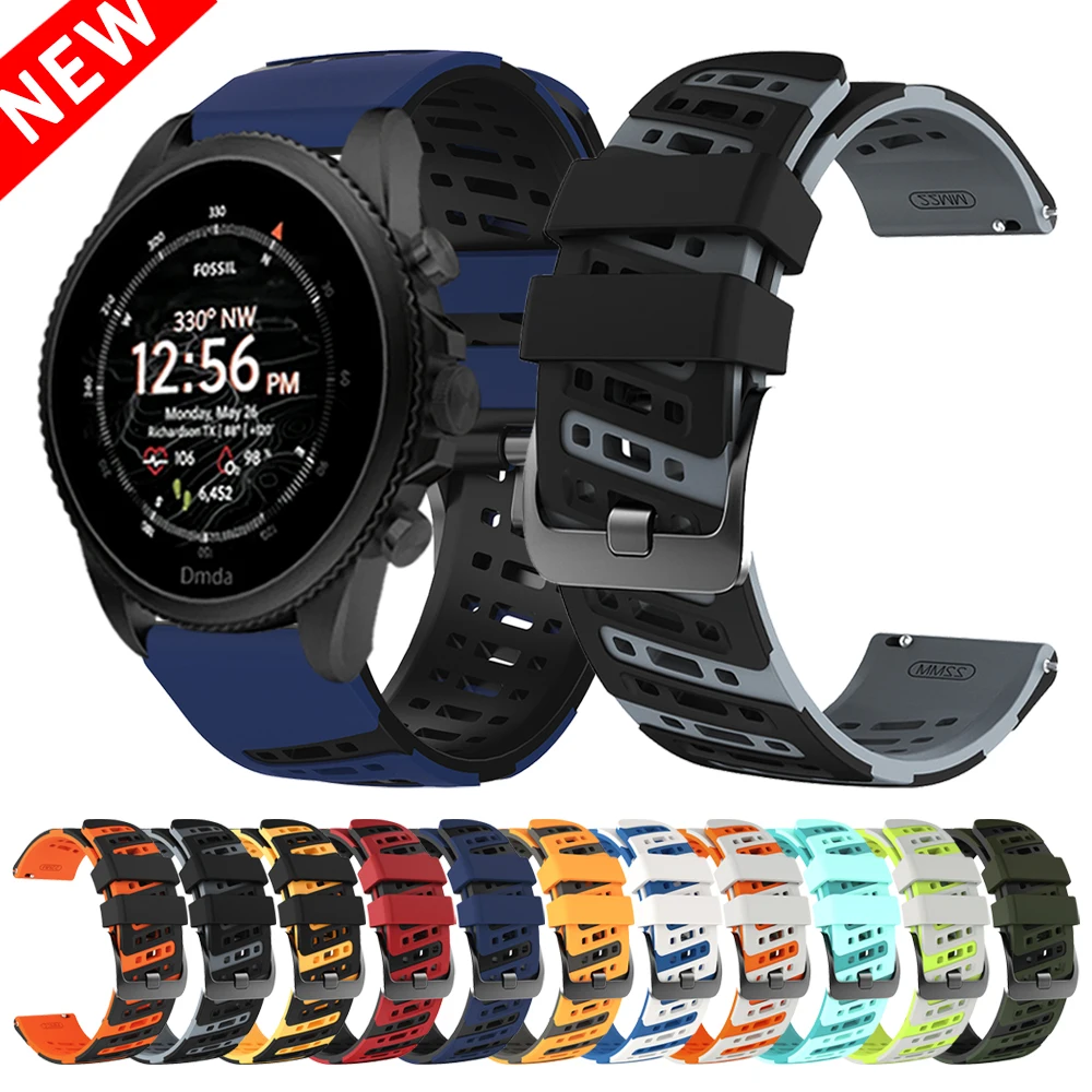 Correa de silicona deportiva transpirable de 22 mm para Fossil Gen 5 Carlyle HR/Julianna, compatible con Fossil GEN 5 LTE 45mm/6 5 5E 44mm.