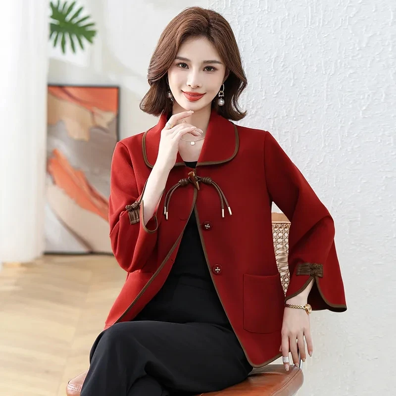 Fashion Chinese Style Spring Autumn Coat 2024 New Middle-Aged Elderly Women\'s Jacket Single-Breasted Short Windbreaker Female