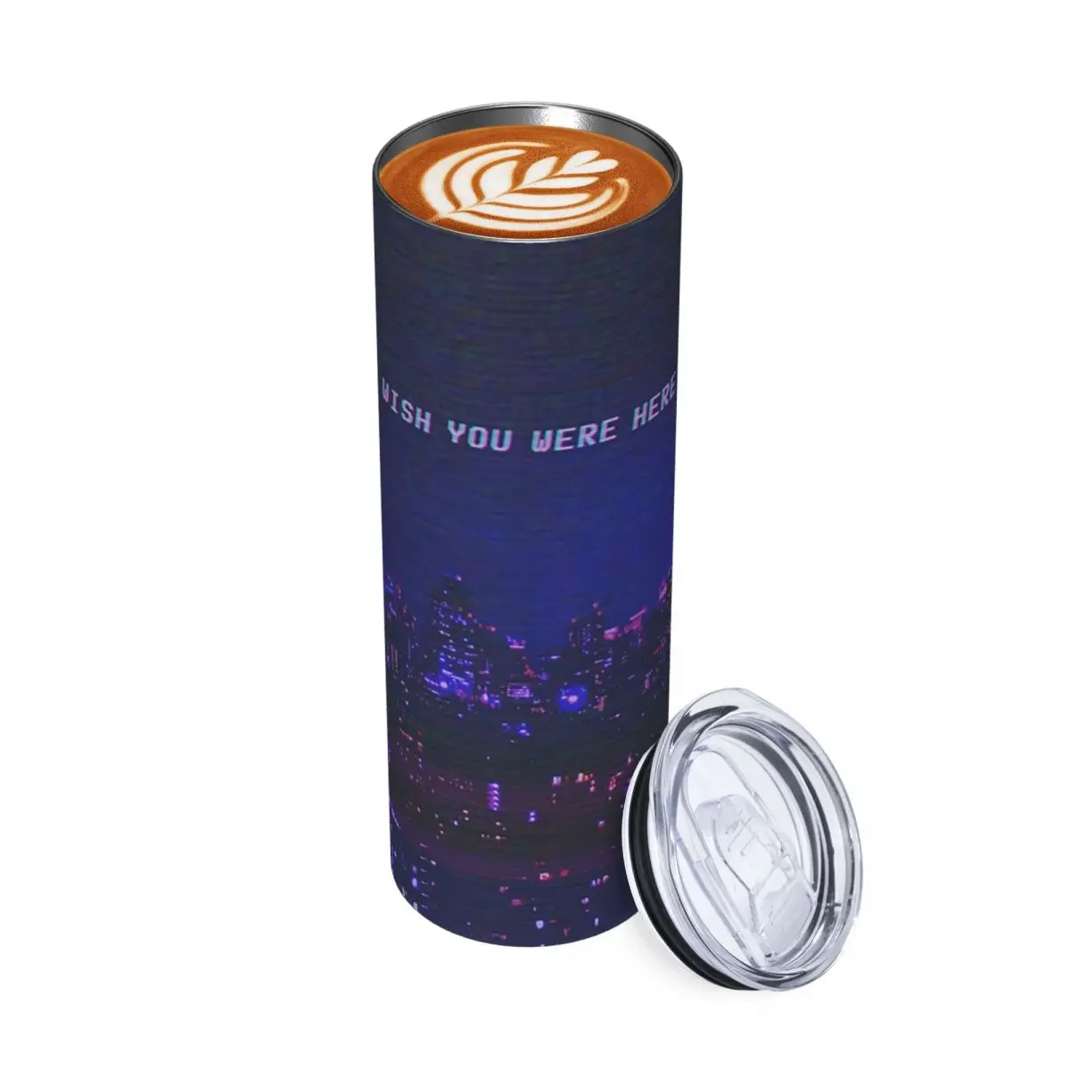 Vaporwave Aesthetic Tokyo City Night Glitch Wish You Were H Stainless Steel Tumbler Mug Thermal Cold Cups Straws With Lid 20oz