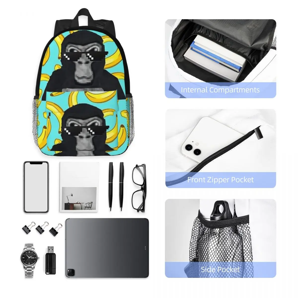 Gorilla Tag Pfp Maker With Banan ｠Backpacks Teenager Bookbag Students School Bag Travel Rucksack Shoulder Bag