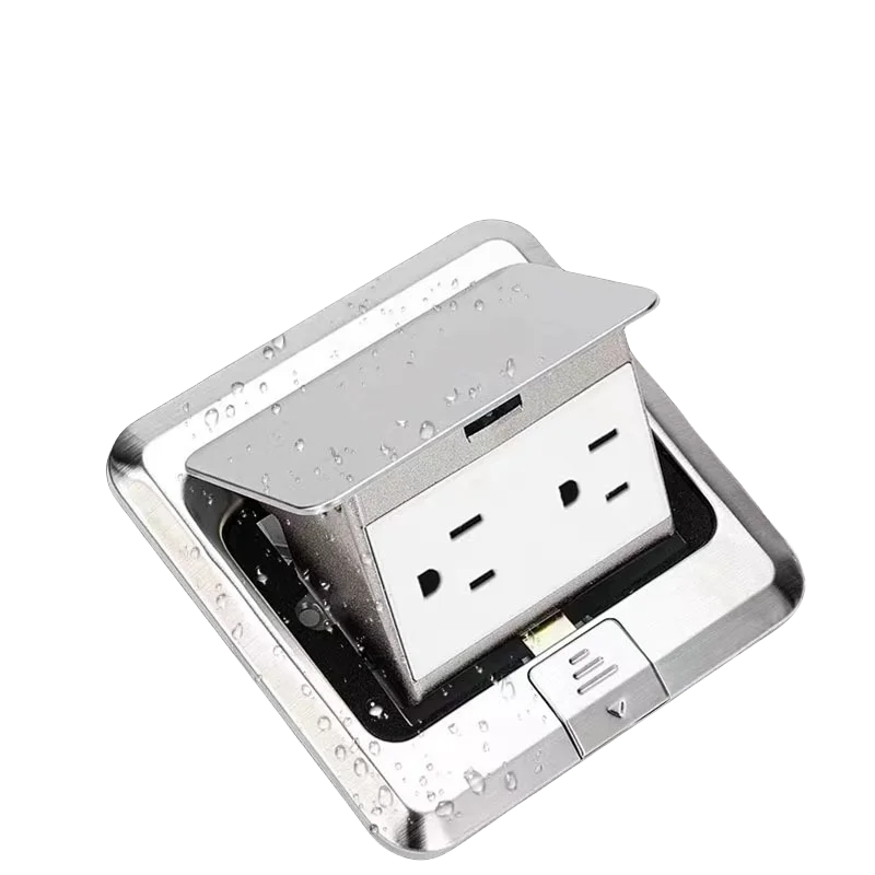 100mm*100mm Pop Up Floor Socket EU/US/FR/UK/UN Plug Adapter Aluminum Alloy Outlet Box 110V-250V 16A Power RJ45 Hidden Socket