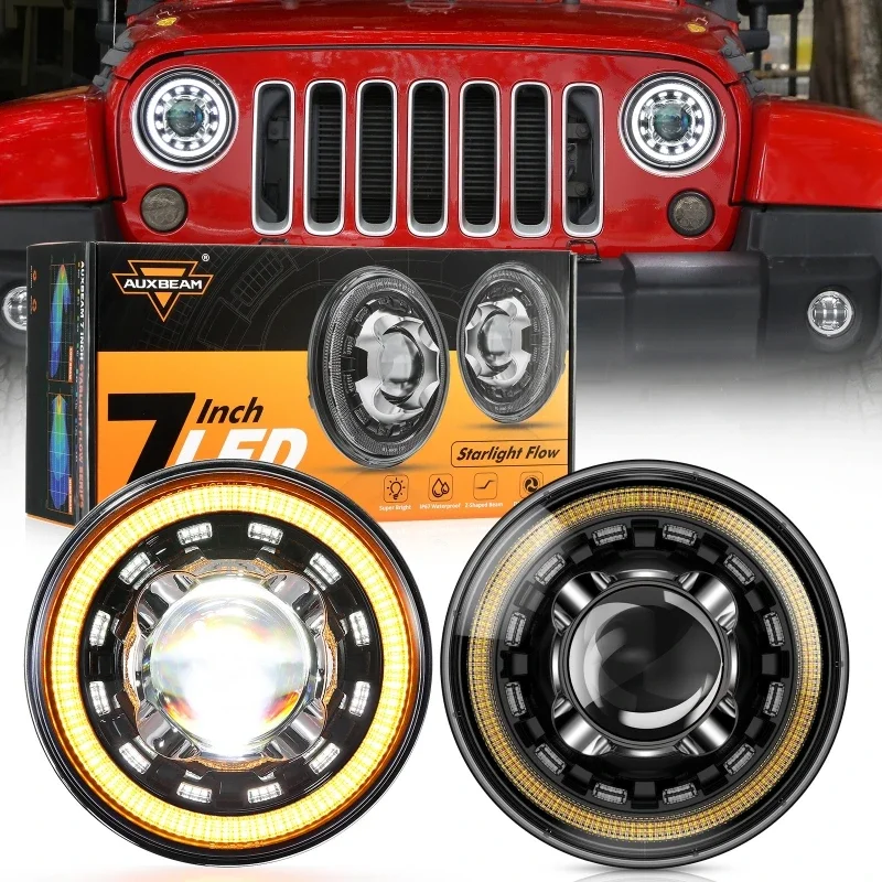 7 Inch Round LED Headlights with DRL Car Turn Signal Lamp Hi/Lo Sealed Beam For Jeep Wrangler JK JKU TJ LJ Chevy Ford