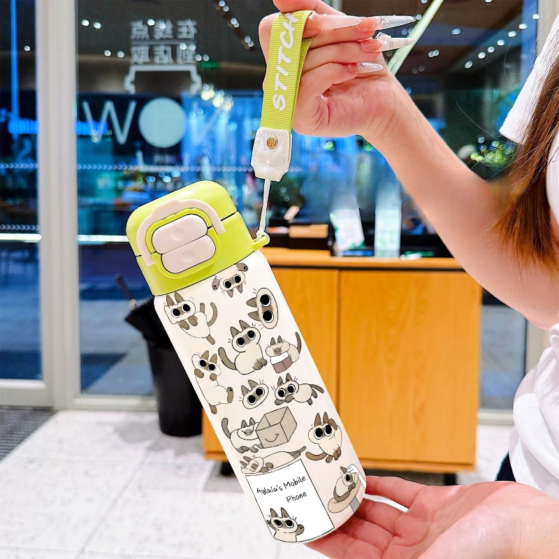 Azuki Thermosflasche, niedlich und kreativ, großes Fassungsvermögen, modisch und einfach, tragbarer Trinkbecher mit Strohhalm für Schüler. – Detail 5