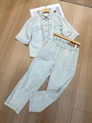 Summer casual high quality denim pants suit