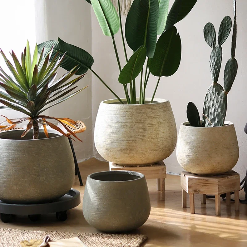 Round flower pots, living room, shopping mall, ground decoration, flower ware, agave iron tree, indoor and outdoor garden, green