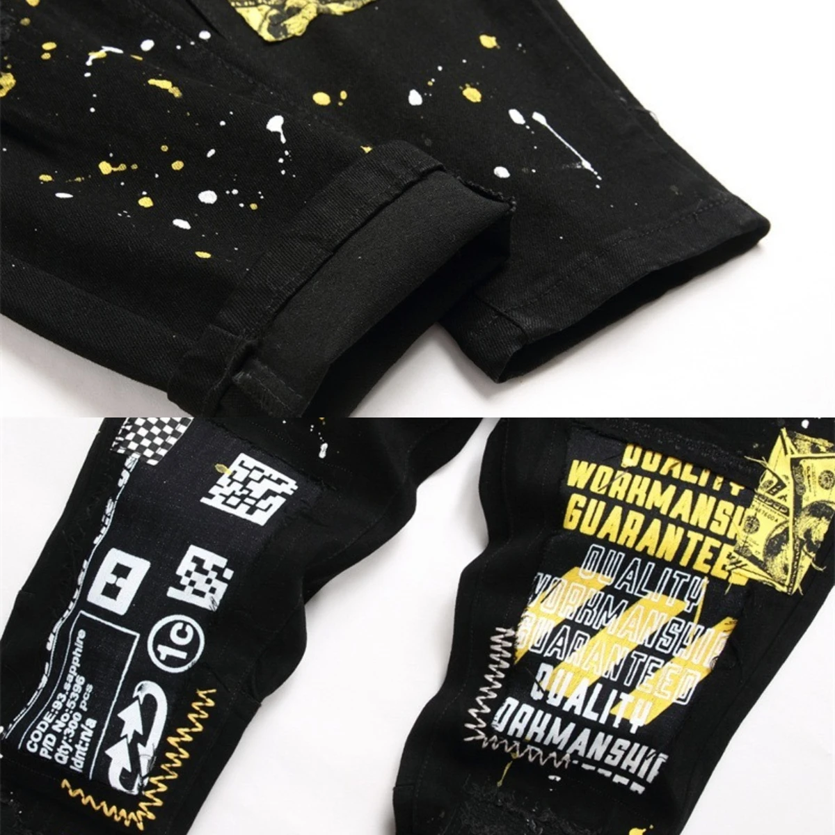 2023 Emblem Embroidered Jeans Spliced Small Foot Slim Fit Pants Men's Vintage Skull Head Elastic Hip Hop Motorcycle Style Cotton