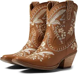 Dropshipping Vintage Embroidered Sleeve Western Cowboy Boot Pointed High Heel Short Tube Large Women'S Boots 34&44 Heighten&Warm