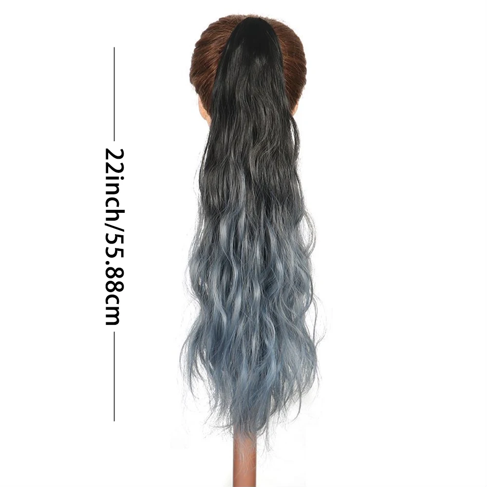 1 pz 22 pollici lungo ricci onda d'acqua ombre colore afferrare clip coda di cavallo estensioni dei capelli parrucca sintetica pezzo di capelli cosplay donne coda di cavallo