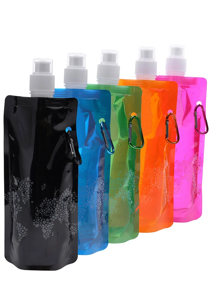 أكياس مياه الشرب القابلة للطي مقصف قابل للطي مع مشبك زجاجة مياه للسفر مانعة للتسرب للتخييم والمشي لمسافات طويلة والسفر وصالة الألعاب الرياضية