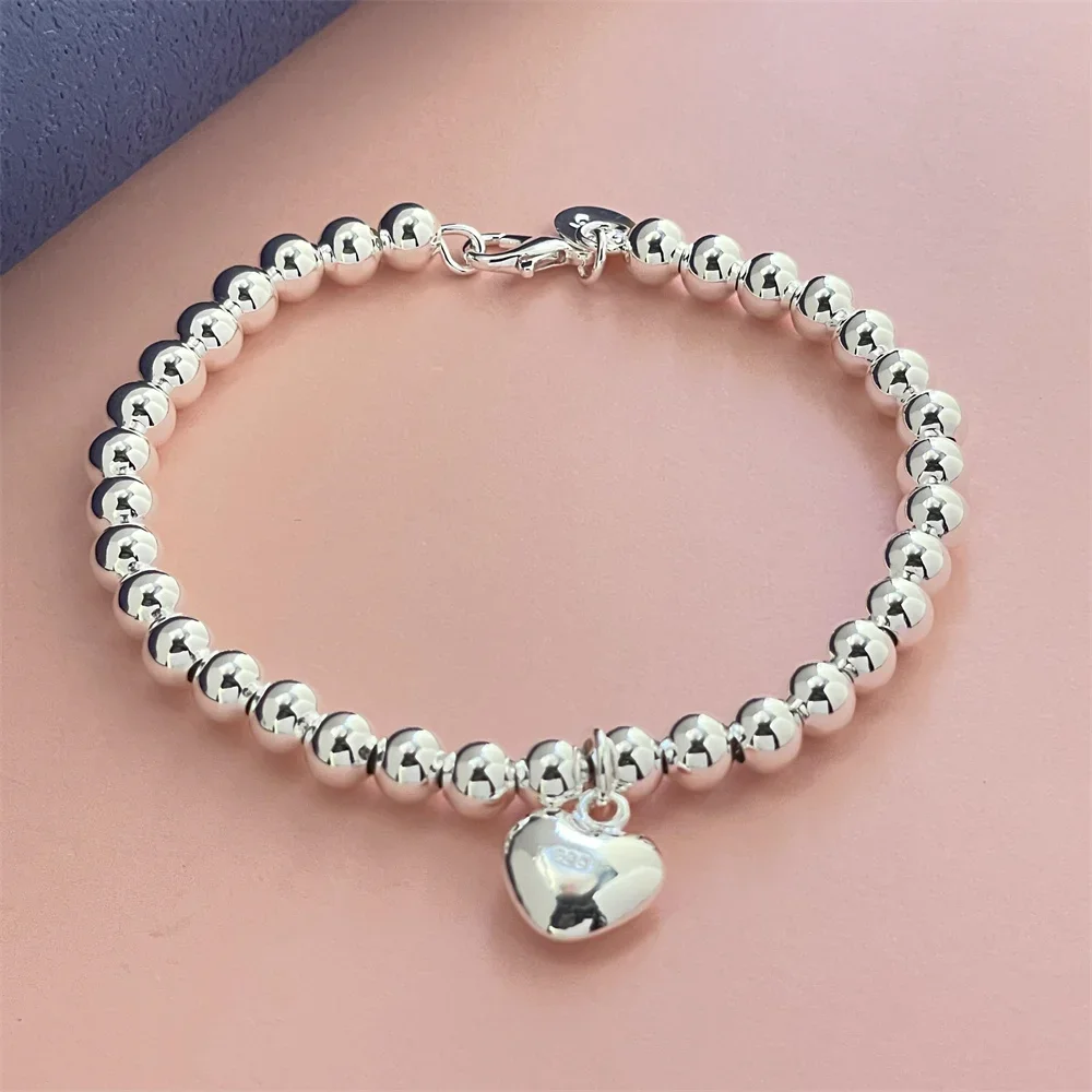 925 Sterling Silver Bracelet Exquisite Heart Shaped Buddha Beads Women Fashion Wedding Party Gift Jewelry