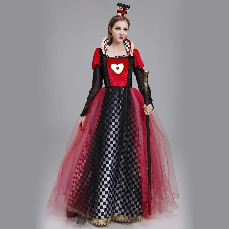 Red Queen of Hearts Princess Dress Alice In Wonderland Cosplay Fancy Dress Delux Party Girls Halloween Carnaval Cosplay Costume