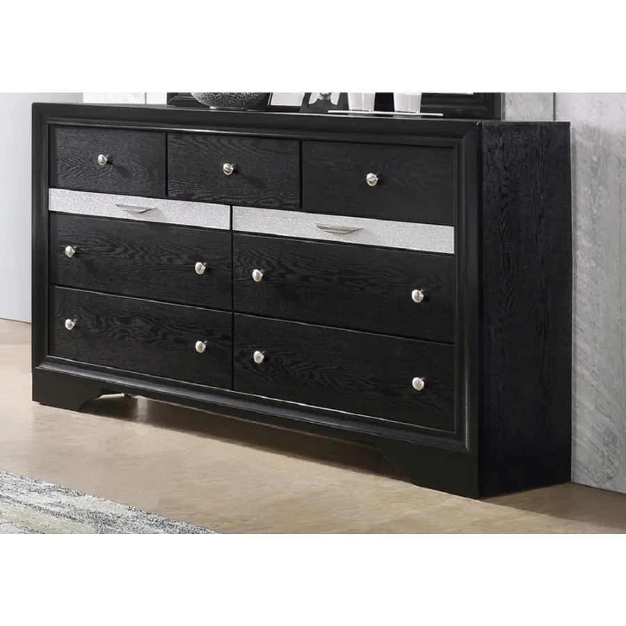 

Modern Luxury 1pc Glam 7-Drawer Dresser Pullout Jeweler Tray Silver Panel Bedroom Solid Wood Wooden Furniture
