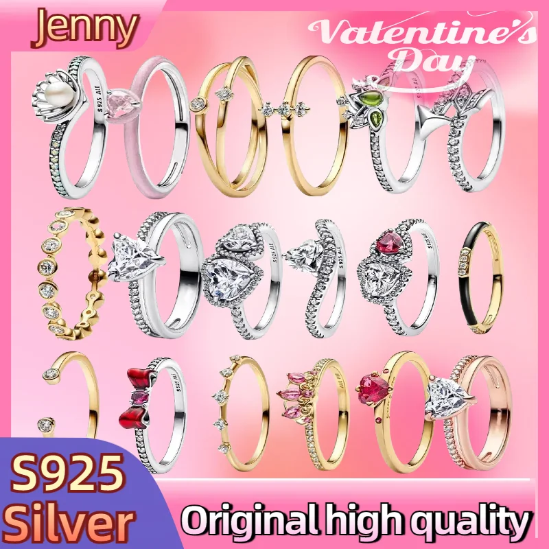 2025 New s925 High Quality New Sparkling Double Heart Pink Bow Ring Suitable For Wedding Gift Valentine's Day Gifts