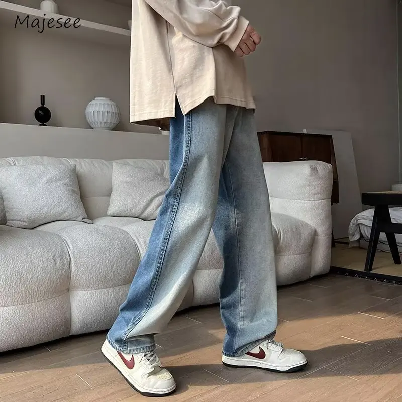 Jeans Männer Farbverlauf Lose Casual Gewaschen Vintage Denim Alle-spiel Patchwork Stickerei Herbst Koreanischen Stil College Täglichen Neue