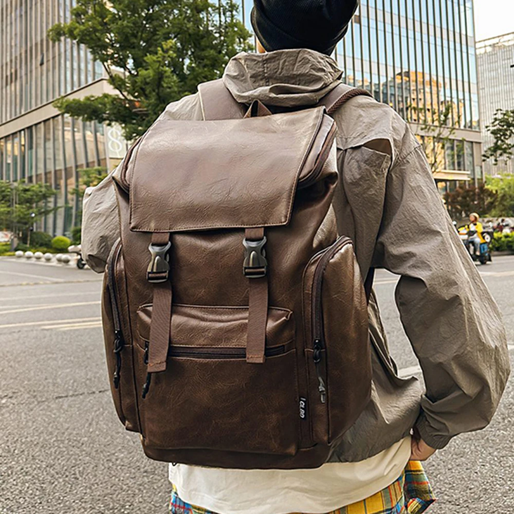 

Мужской рюкзак из искусственной кожи большой емкости для путешествий на открытом воздухе, для поездок на работу, кемпинга, пешего туризма, сумка на плечо для деловых поездок, ноутбука, школьная сумка для колледжа