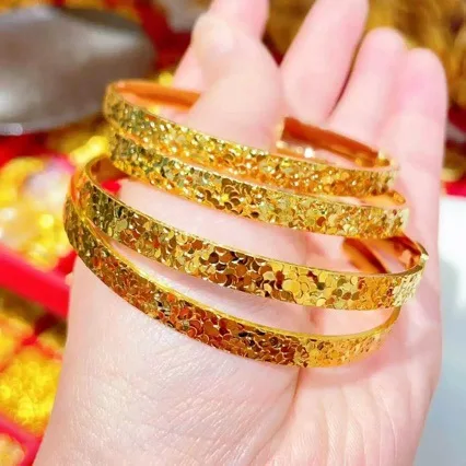 سوار "الفرقعة الجليدية" للسيدات من الذهب عيار 24 قيراط |   AU999 ذهبي نقي، غير لامع - شقوق ثلج مزخرفة، لمسات ماسية، أنيقة وأنيقة