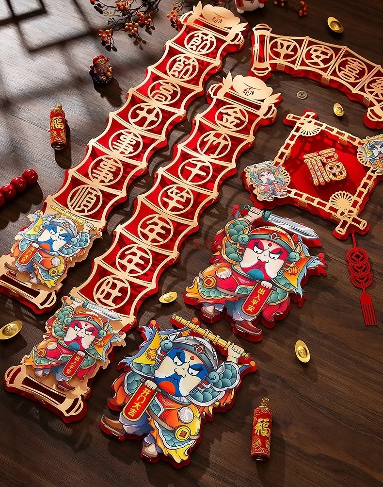 4 pçs novos dísticos magnéticos do festival da primavera, decoração do festival da primavera, porta tridimensional criativa magnética