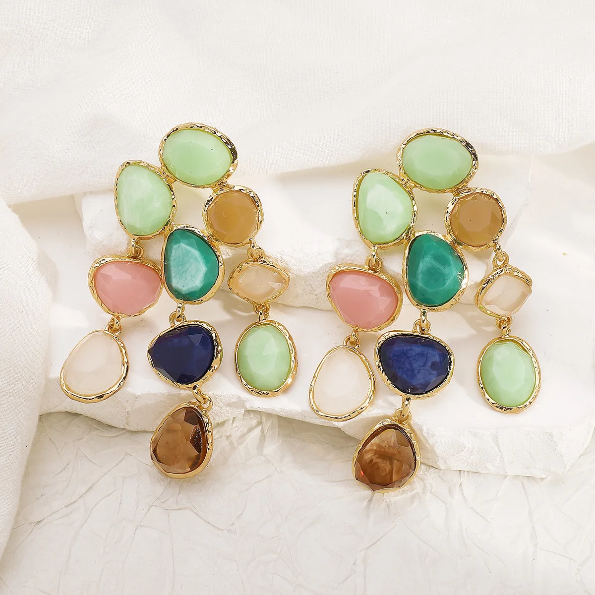 ZAA Vintage Resin Stone Earrings New Trendy Colorful Dopamine Jewelry Women High Quality Holiday Party Accessories Girl Gifts