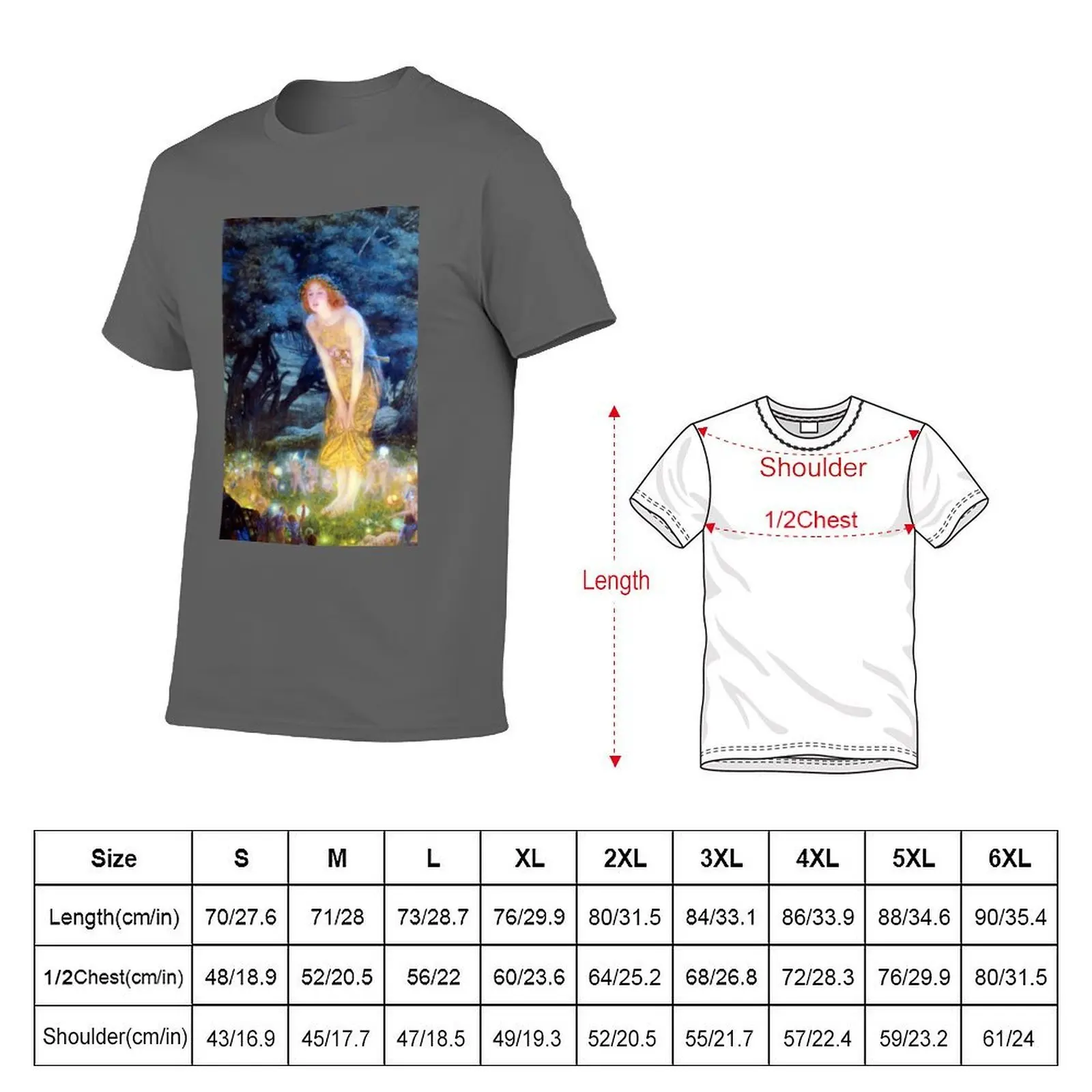 Raphaelite Mid-Summer's fairies, art Pre Eve of vintage circle T-Shirt Simple Casual Short Sleeve Cotton T-Shirt