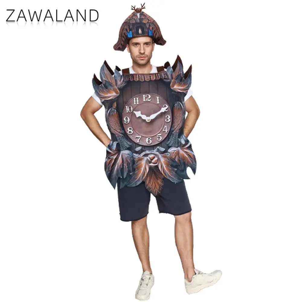 Zawaland Vintage Clock Costume with Hat Halloween Stage Performance Clothes Men Funny Party Cosplay Outfit Adult Festival Suit
