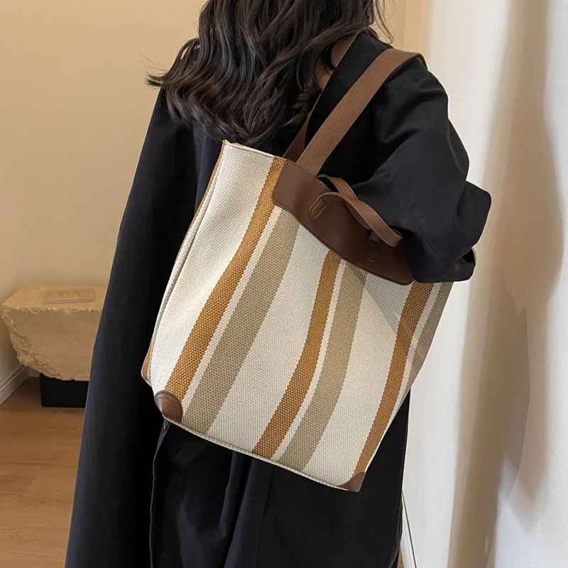 

Fashion Canvas Women's Shoulder Bag Large Capacity Handbags Multi-function Student Class Commuter Bags Zipper Tote Shopper Bags