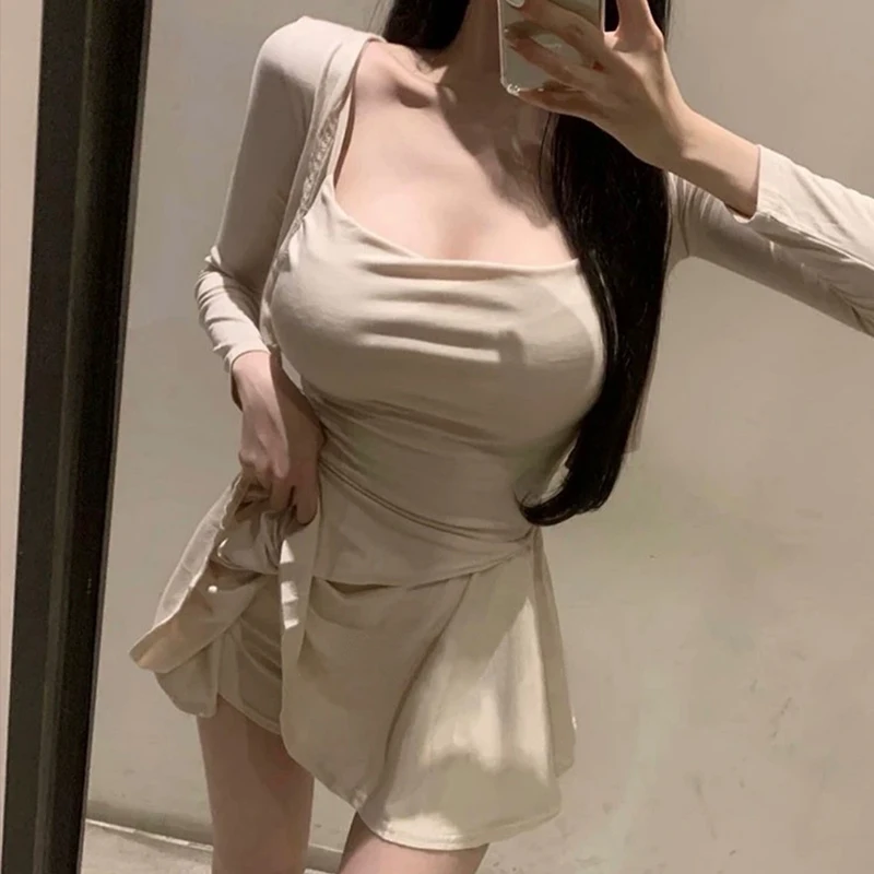 

Dongda Gate Sexy Body-a Strap Vest+ort Cardigan+ Skirt Tee-Piece Set for Women Faionable And Sli