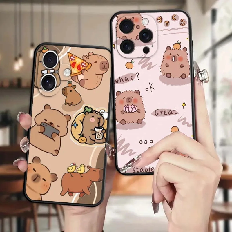 

Fun Kapibala Cute Creative For Apple iPhone 16 16E 15 14 13 12 11 XS X Pro Max Plus Black Soft Silicone Cover Phone Case
