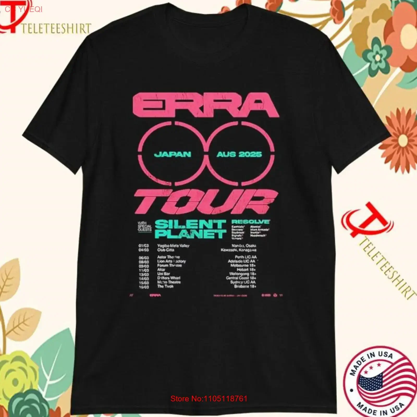 Erra japon et australie planète silencieuse résoudre Tour 2025 Dates t-shirt vintage lavé étiré homme légèrement unisexe