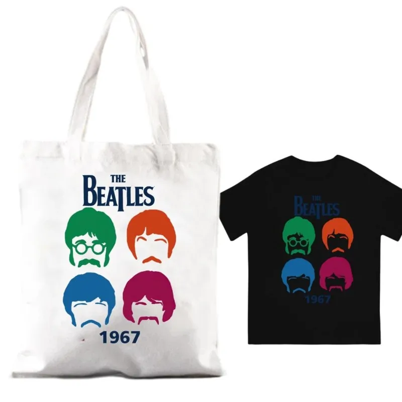 Band T-The Beatles Women Shoulder Bags Couple Combination Clothes Short Sleeve Collar Fashion T shirt  Man Cotton