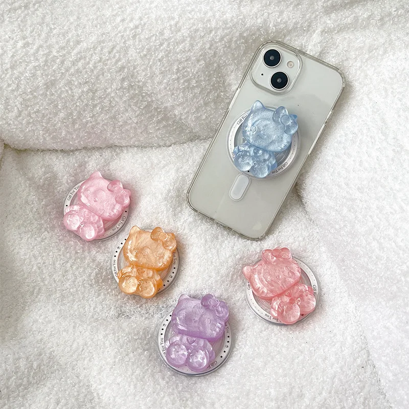 

Cute Cartoon Shining Hello Kitty Magnetic Mobile Phone Holder Suitable For Magsafe iPhone Foldable Wireless Charging Holder