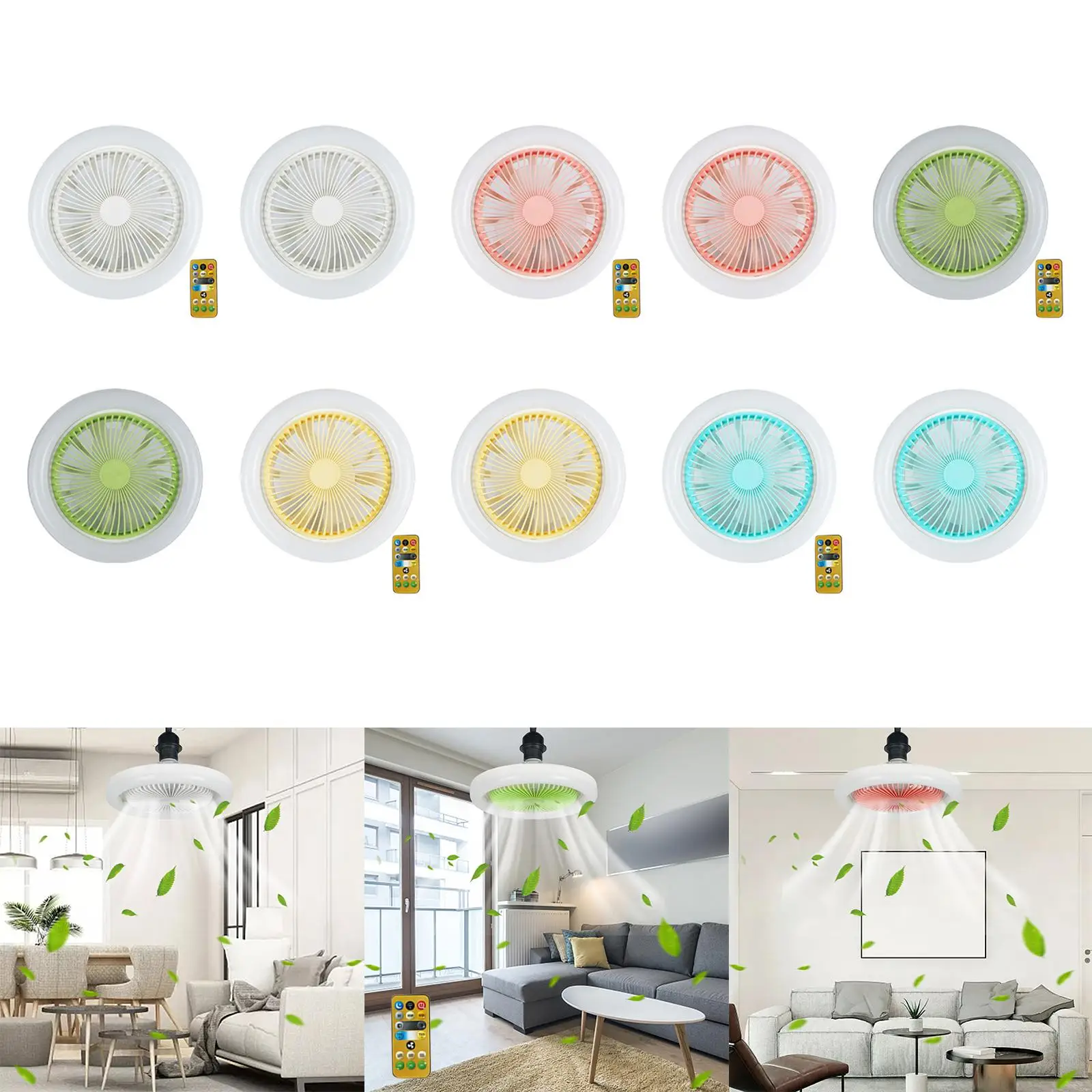 Ceiling Fan Light Mute Motor LED 36W Low Profile Fixture 3 Speed Settings E27 Bulb Base for Bedroom Living Room Kitchen Indoor
