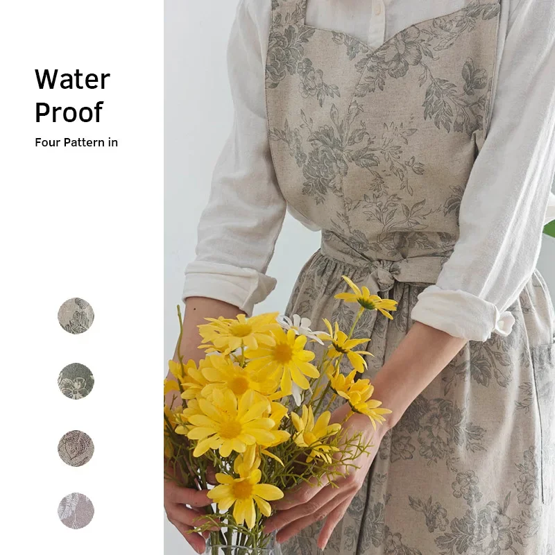 Florist’s Pinafore Cotton Waterproof Korean-Japanese Cotton Linen Aprons Housework Kitchen Vests,Bake Apron Skirts,Work Uniforms
