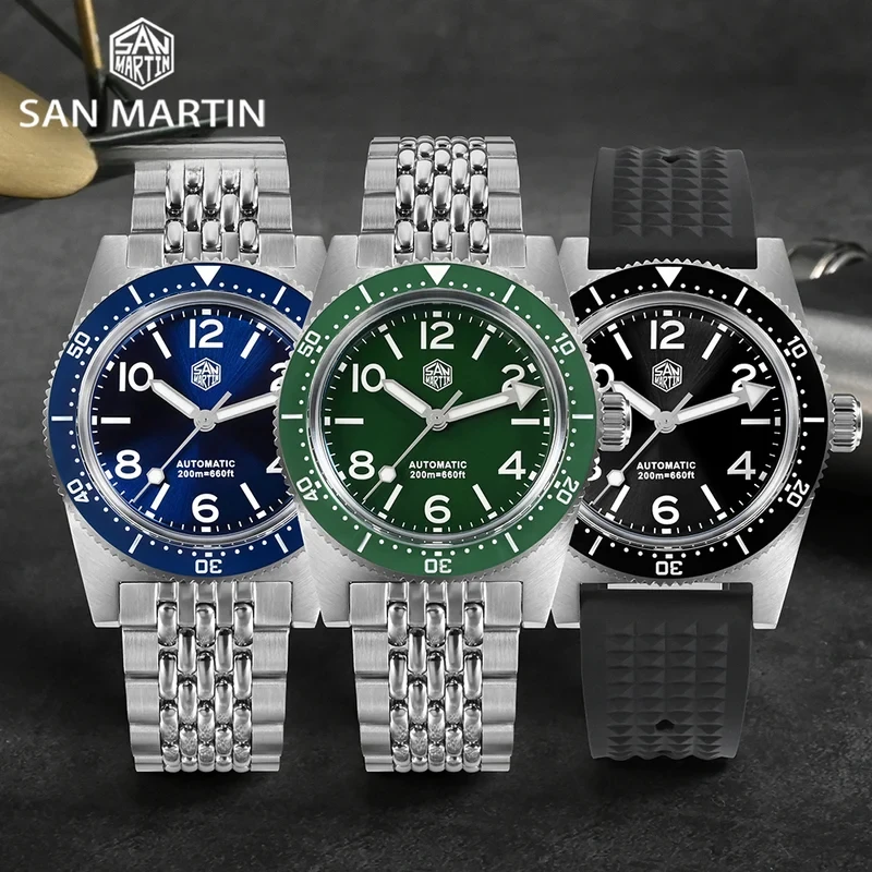 San Martin SN0007GX New 37mm 62Mas Men Luxury Watch Automatic Mechanical Wristwatch Fly Adjustable Clasp Waterproof 200M