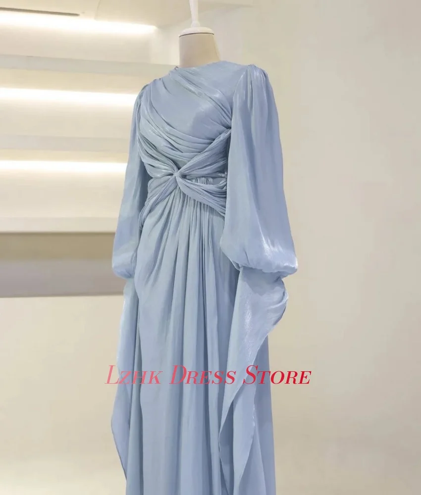 Customized Formal Chiffon A-Line Evening Dress High Quality Long Sleeves O-neck Floor Length فستان سهرة نسائي