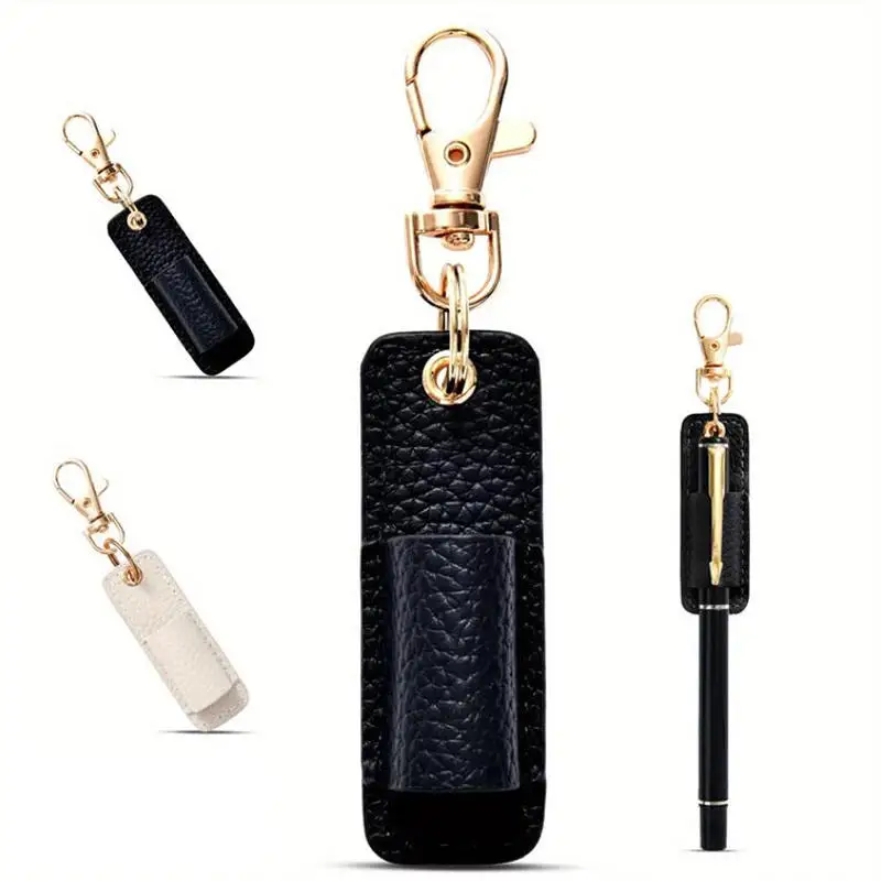 PU Lanyard Pen Holders Creative Portable Leather Pen Pouch with Keychain Pen Case Pocket Clip Home and Office Storage Supplies