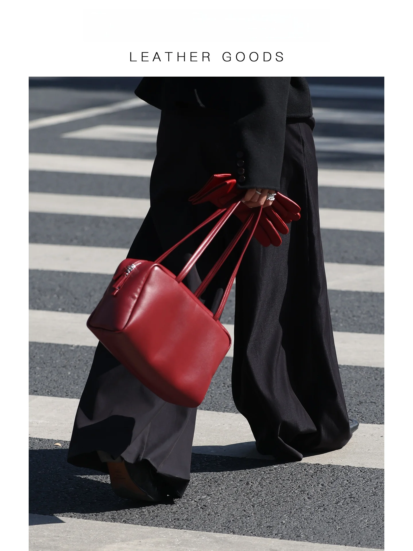 

Bounded Bound Row Sle Leather Bowling Bag Commuter Handbag Red Casual Chic Women's Soft Handle oulder Bag for Daily Use