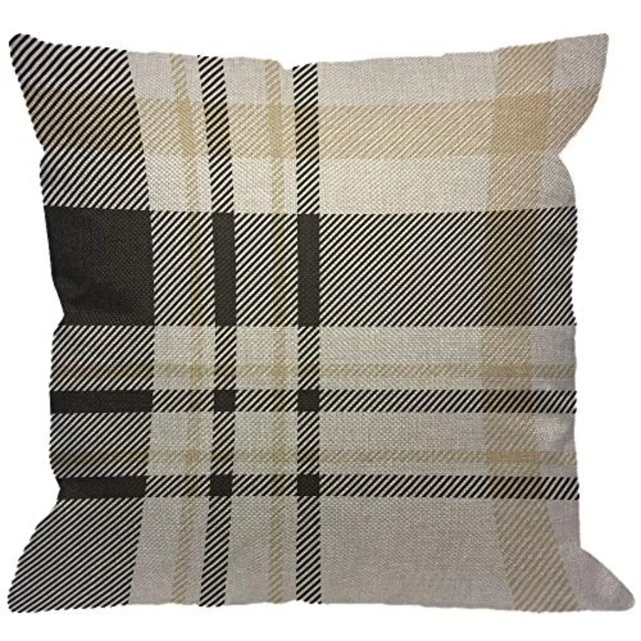 

Plaid Throw Pillow Cover, Traditional Gingham in Palette of Black Beige and White Decorative Pillow Cases Cotton Linen Square C