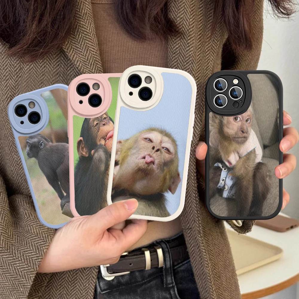 Monkey Sipping Caprisun Meme Phone Case Hard Leather For iPhone 16 15 14 13 12 Mini 11 14 Pro Max Xs X Xr 7 8 Plus Fundas