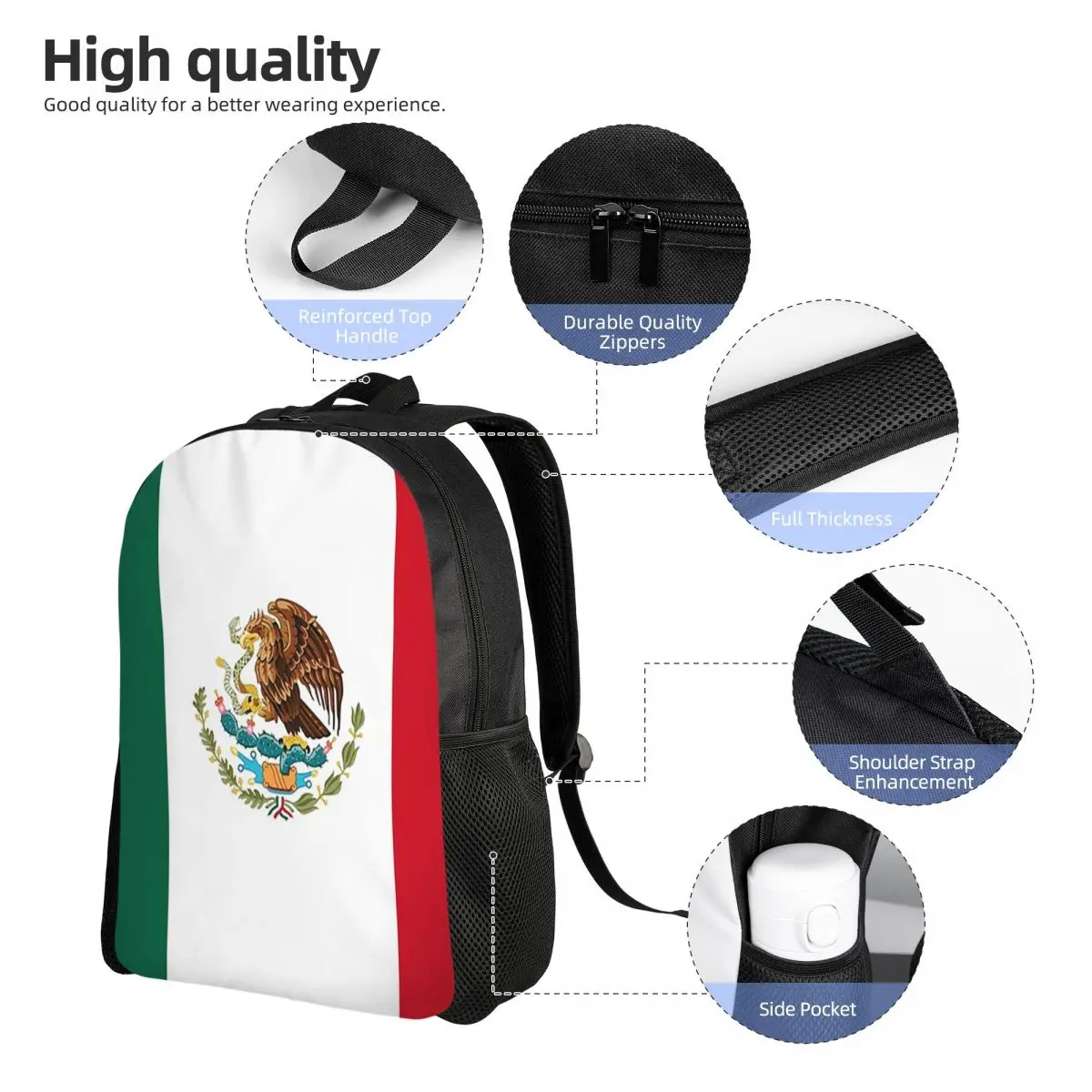 علم المكسيك، العلم المكسيكي حقيبة ظهر الطالب حقيبة مدرسية المشي لمسافات طويلة السفر Daypack للبنين بنات موضة حقيبة الكتب حقائب الكتف