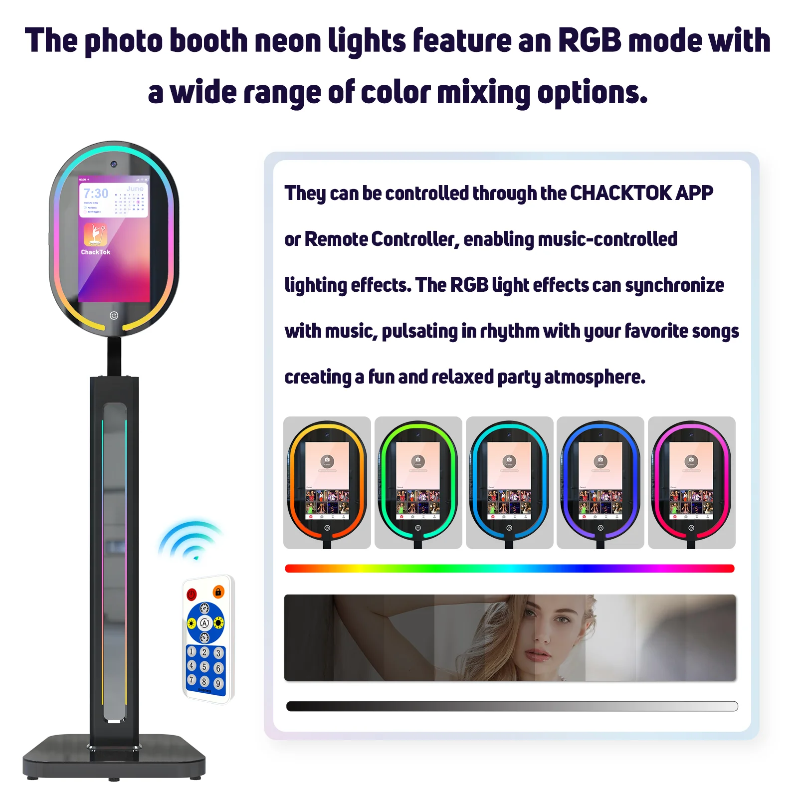 Cabina de fotos con espejo portátil, pantalla táctil HD de 15,6 pulgadas, anillo de luz LED regulable RGB, cabina de fotos Social para fiesta y boda